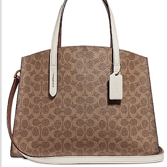 NWT Coach Signature Charlie Medium Satchel 31210 Brown-White-Gold Original Pack - Picture 1 of 4